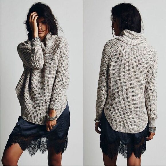 Free People Dylan Tweedy Cowl Neck Sweater Oversized - Picture 1 of 10